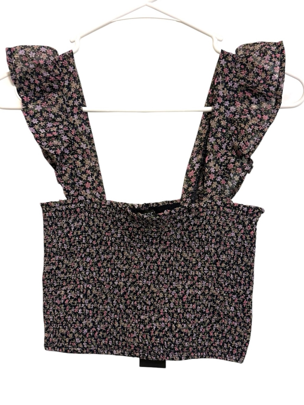 NWT Reset by Jane Floral Smocked Ruffle Strap Crop Top Navy, Pink Y2K Small
